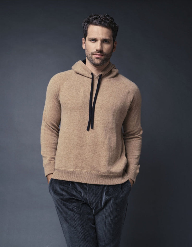 100% CASHMERE PULLOVER HOODIE WITH SIDE POCKETS